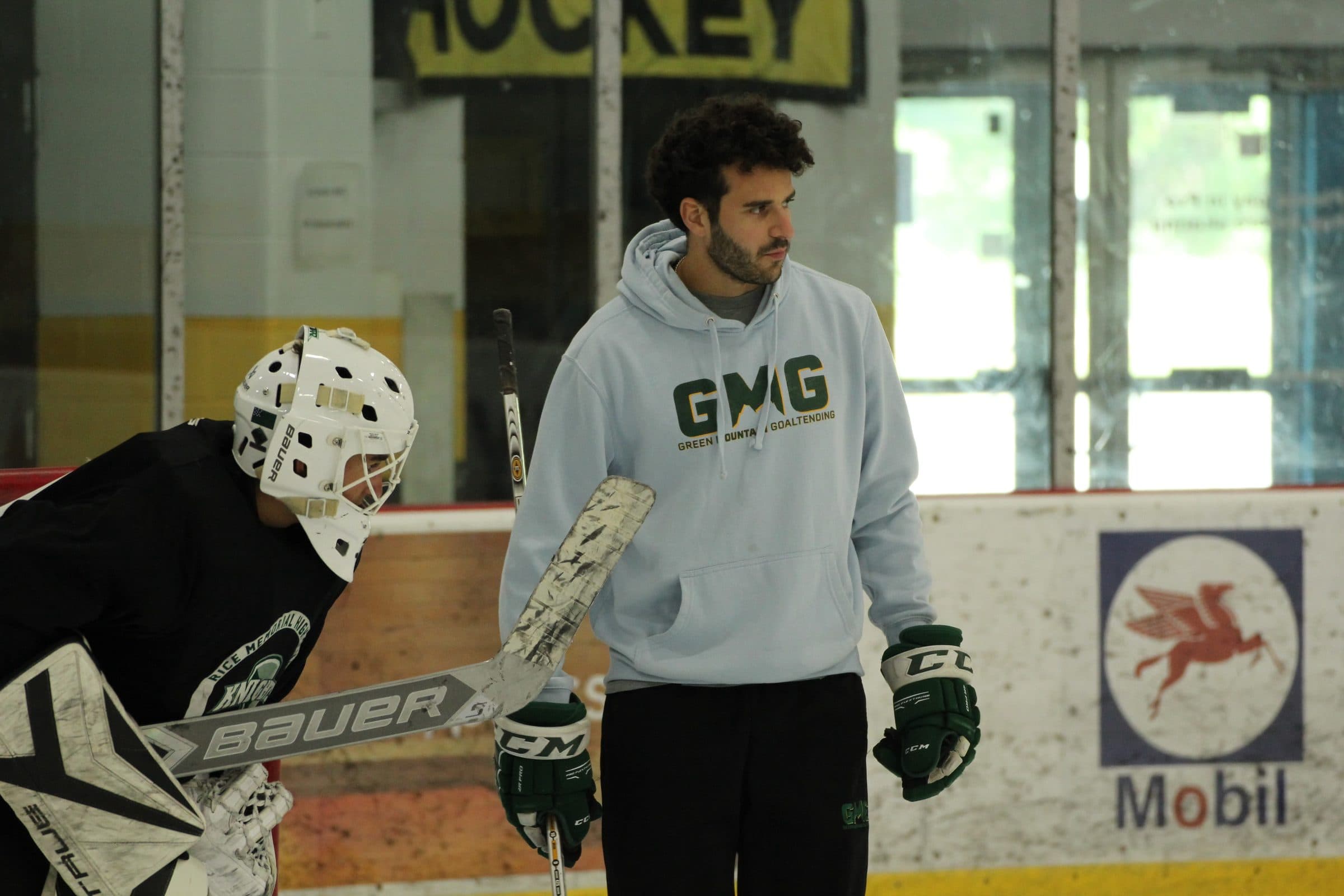 GMG goalies working through a drill at the rink